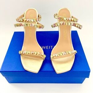 NEW STUART WEITZMAN JAIDE 100 GEM SANDAL LIQUID METALLIC SZ 8